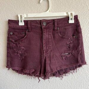 Maroon Distressed Shorts